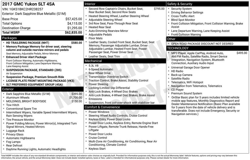 Used 2017 GMC Yukon SLT w/ HD Trailering Package RWD image 36