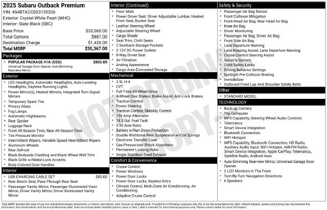 Used 2025 Subaru Outback Premium w/ Popular Package #1A AWD/4WD image 29