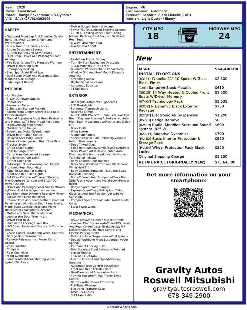 Used 2020 Land Rover Range Rover Velar R-Dynamic S image 3