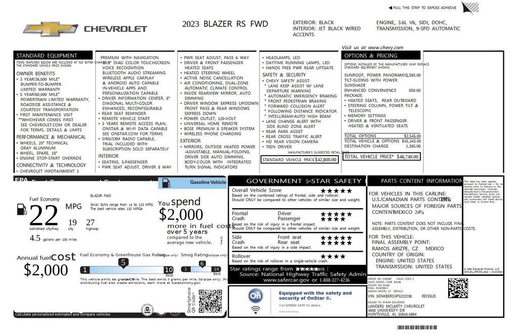 Used 2023 Chevrolet Blazer RS w/ Enhanced Convenience Package FWD image 48