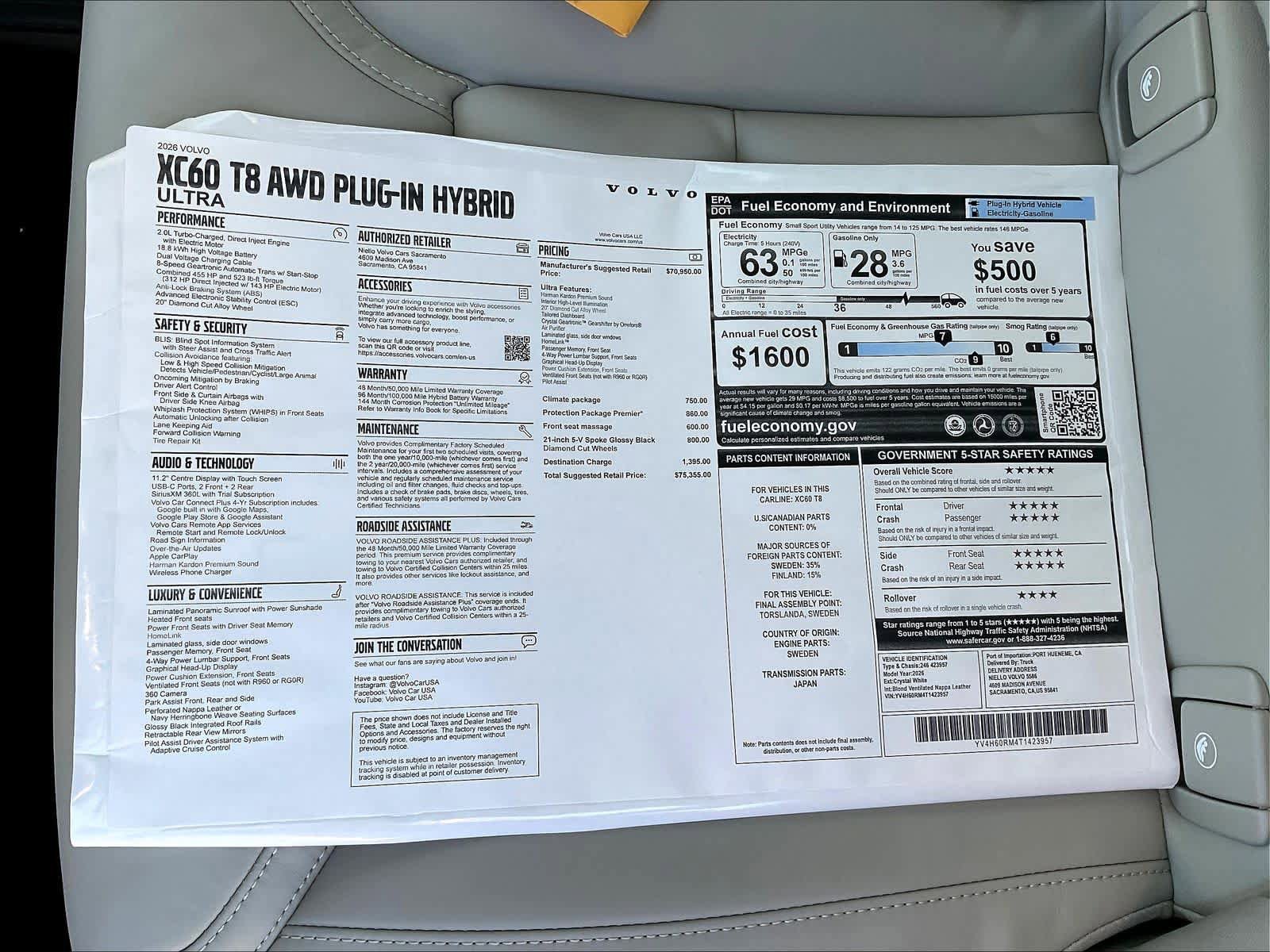 New 2026 Volvo XC60 T8 Ultra w/ Protection Package Premier AWD/4WD image 36