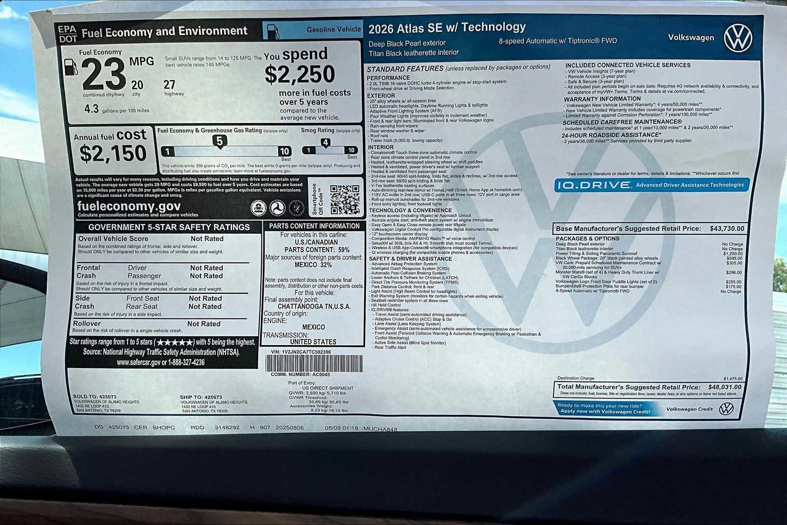 New 2026 Volkswagen Atlas SE image 18
