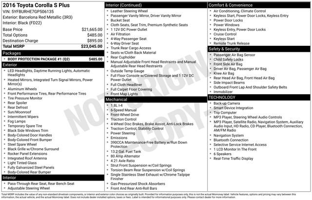 Certified 2016 Toyota Corolla S w/ Body Protection Package #1 FWD image 33