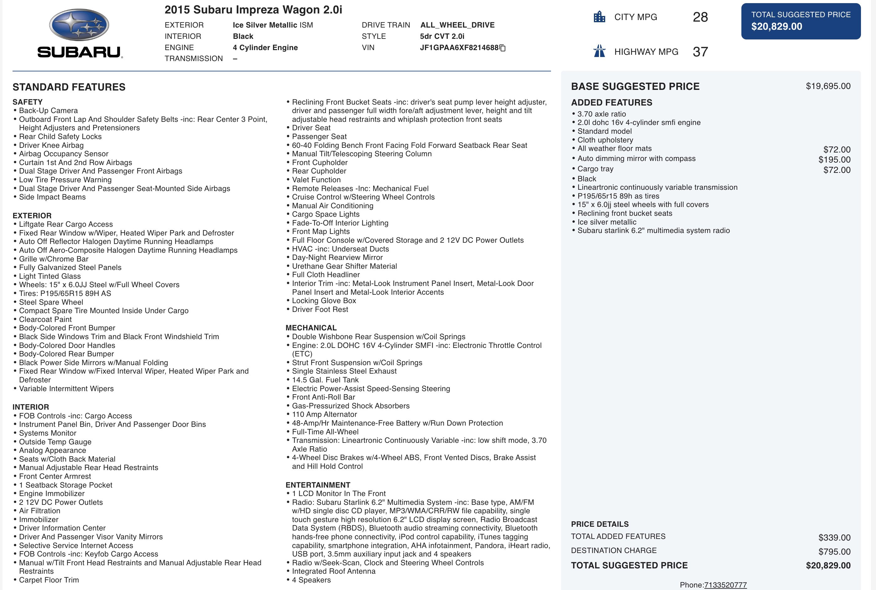 Used 2015 Subaru Impreza 2.0i image 5