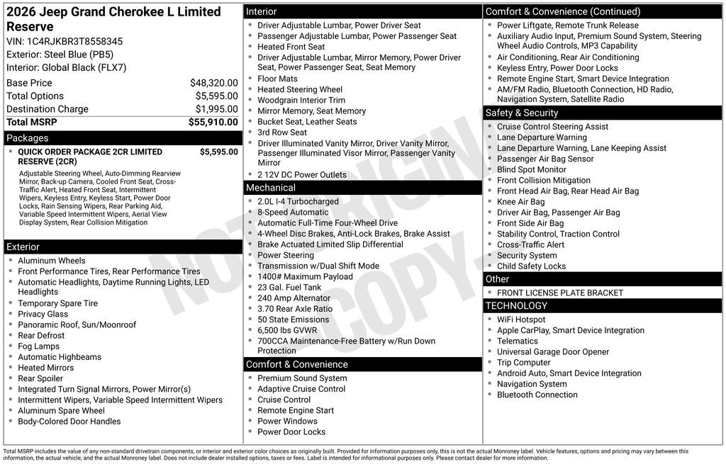 New 2026 Jeep Grand Cherokee L Limited AWD/4WD image 2