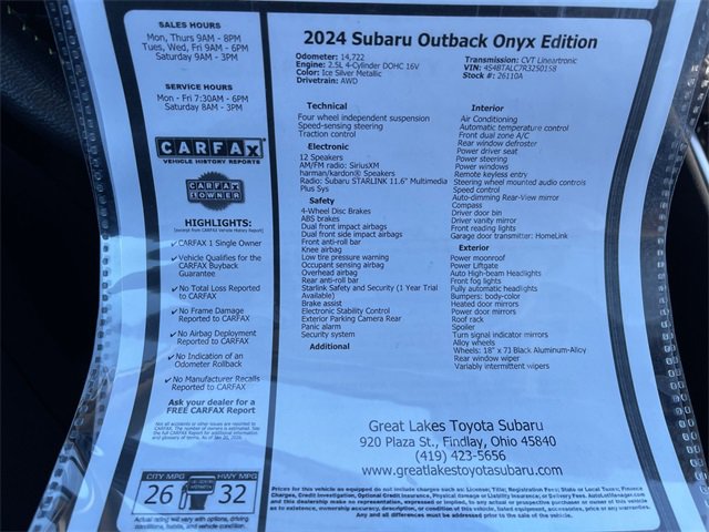 Certified 2024 Subaru Outback Onyx Edition w/ Popular Package #2 image 28