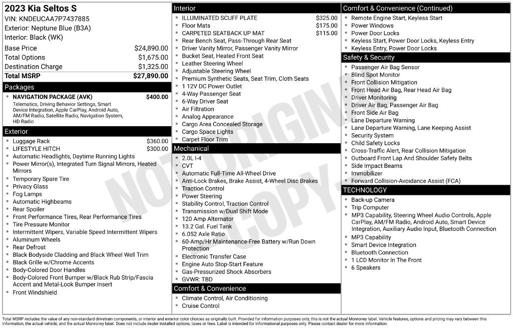 Certified 2023 Kia Seltos S w/ Navigation Package AWD/4WD image 2