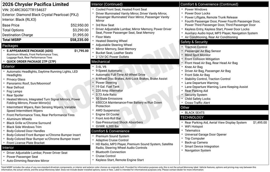 New 2026 Chrysler Pacifica Limited w/ S Appearance Package image 28