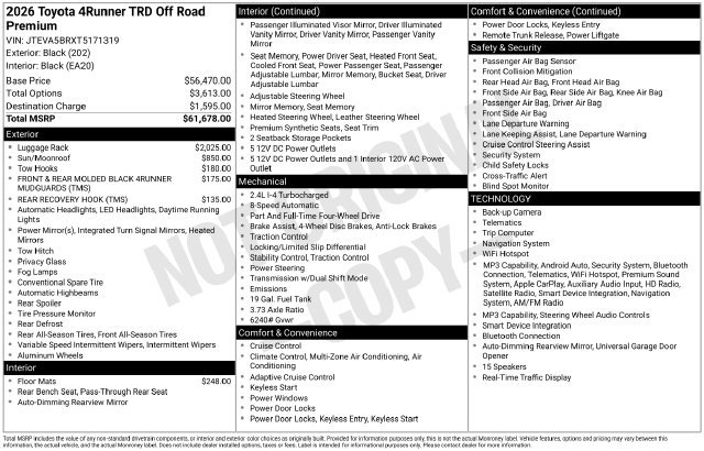 New 2026 Toyota 4Runner TRD Off-Road Premium AWD/4WD image 1
