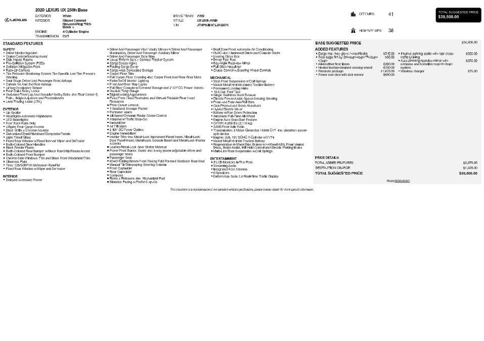 Used 2020 Lexus UX 250h w/ Premium Package AWD/4WD image 3