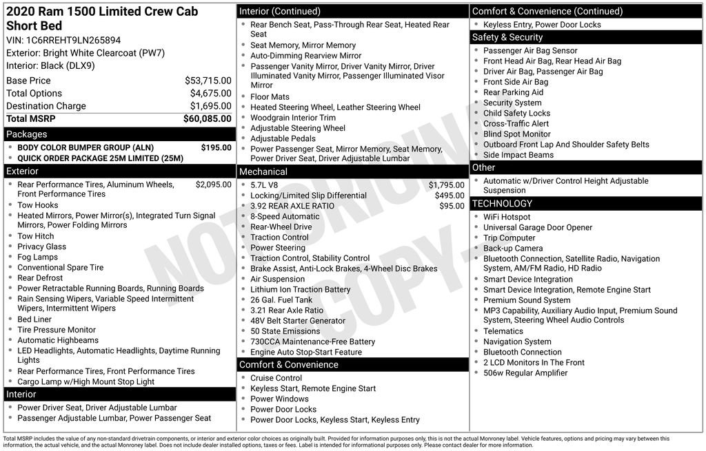 Used 2020 RAM 1500 Limited w/ Body Color Bumper Group RWD image 5