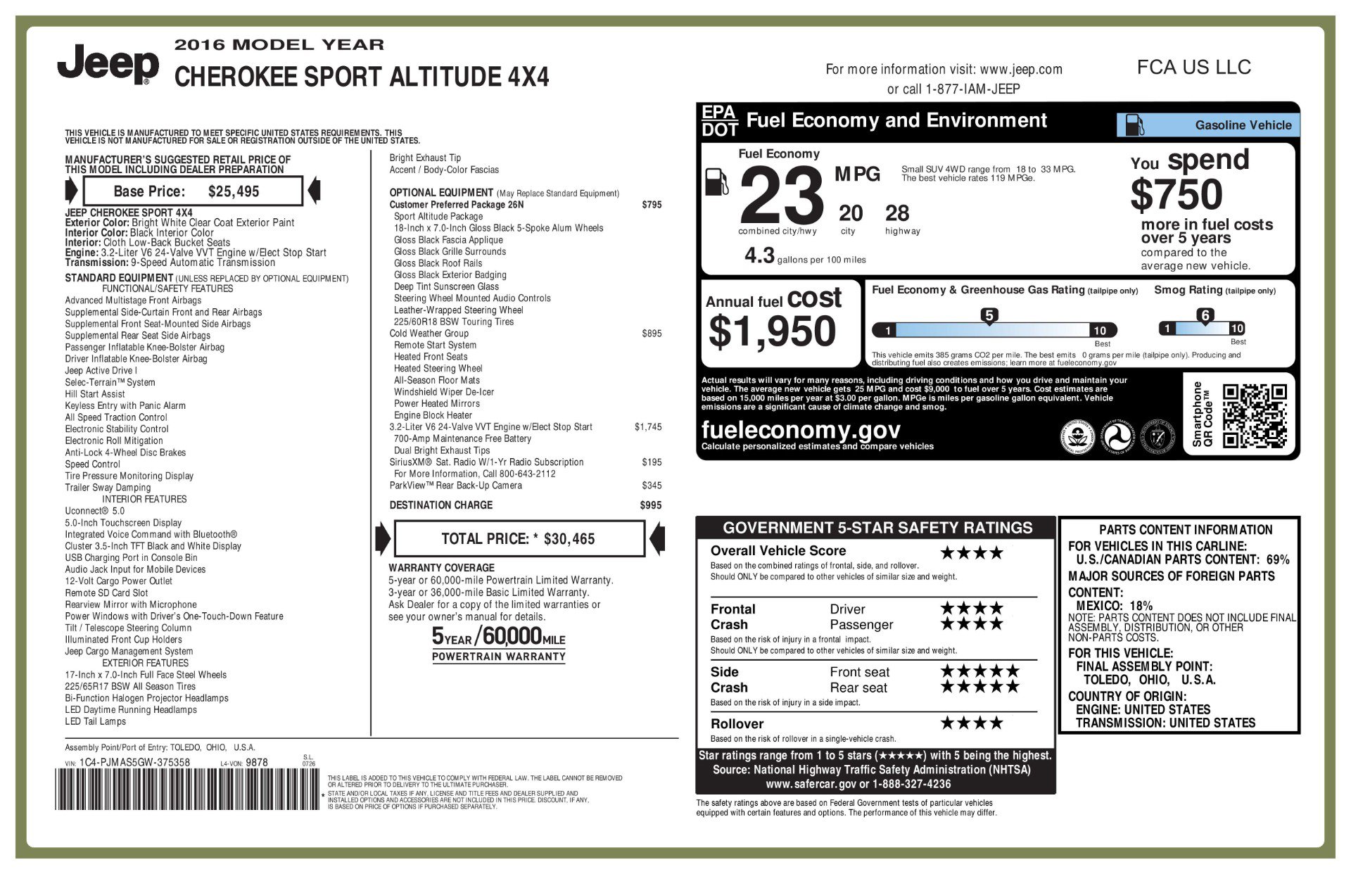 Used 2016 Jeep Cherokee Sport w/ Cold Weather Group image 11