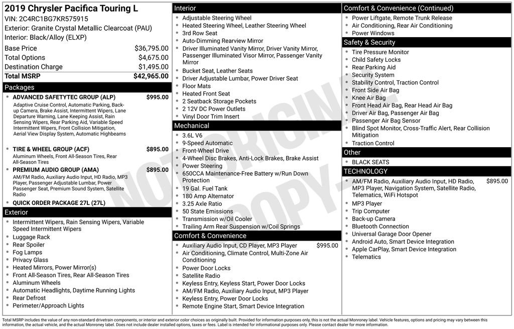 Used 2019 Chrysler Pacifica Touring-L w/ Advanced Safetytec Group image 12