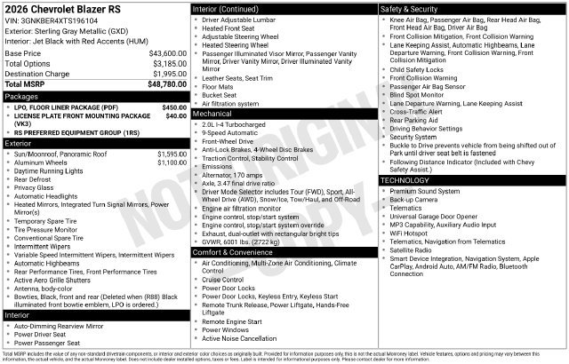 New 2026 Chevrolet Blazer RS w/ LPO, Floor Liner Package FWD image 38
