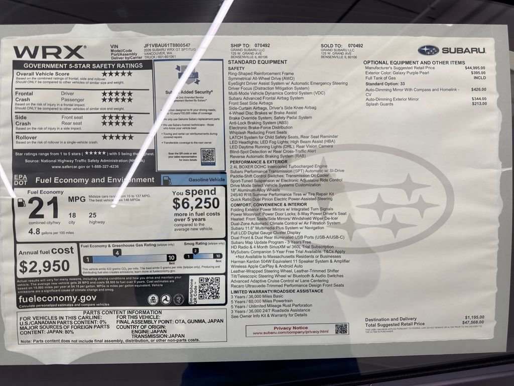 New 2026 Subaru WRX GT image 27