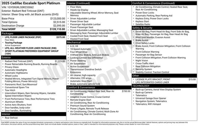 Used 2025 Cadillac Escalade Sport Platinum w/ LPO, Floor Liner Package image 4