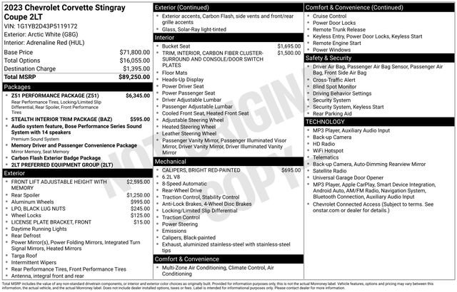 Used 2023 Chevrolet Corvette Stingray Preferred Cpe w/ Z51 Performance Package RWD image 11