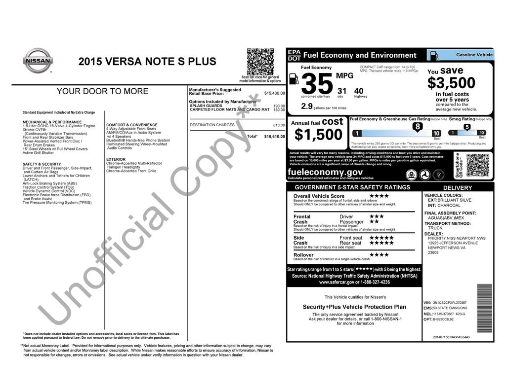 Used 2015 Nissan Versa Note S Plus image 7