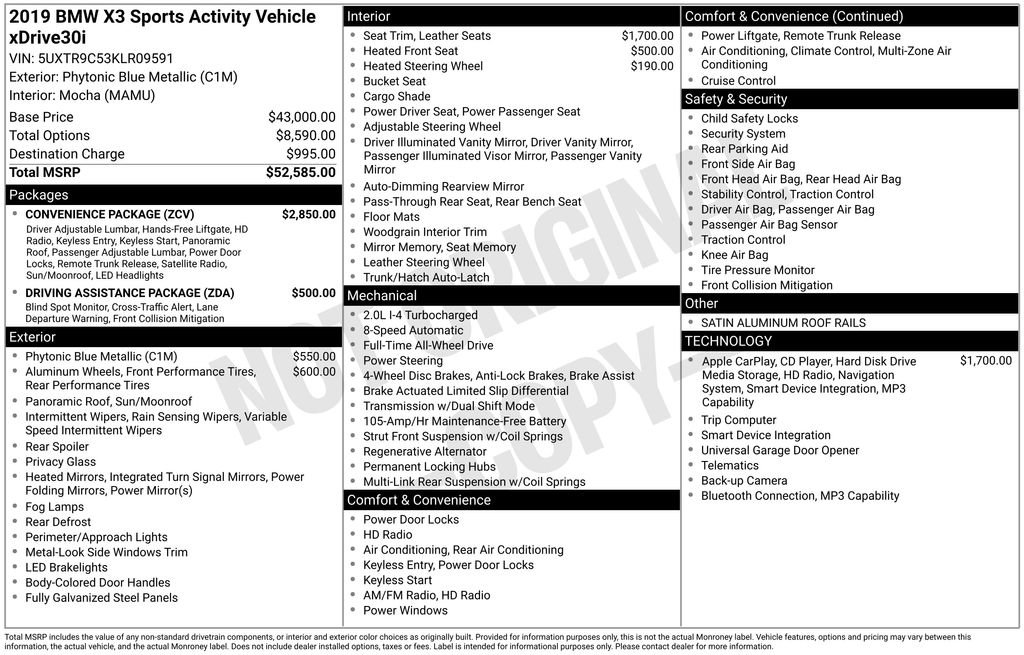 Used 2019 BMW X3 xDrive30i w/ Convenience Package AWD/4WD image 5