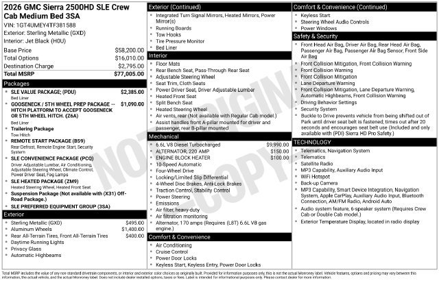 New 2026 GMC Sierra 2500 SLE w/ SLE Value Package; AWD/4WD image 24