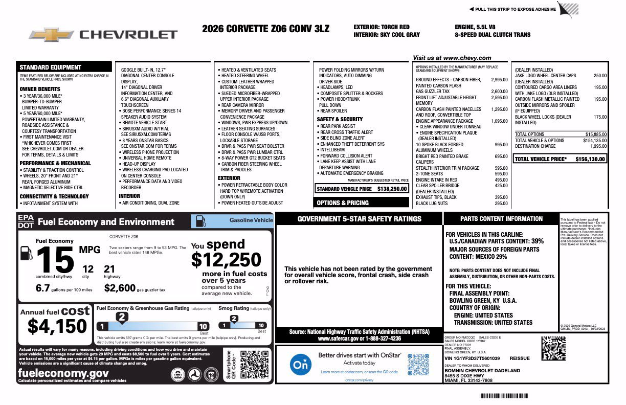 Used 2026 Chevrolet Corvette Z06 RWD image 74