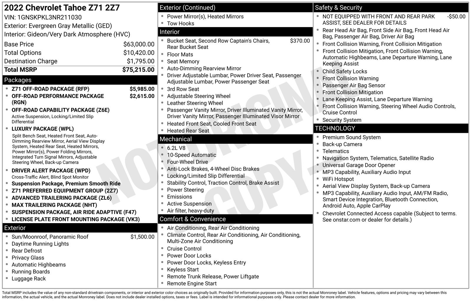 Used 2022 Chevrolet Tahoe Z71 w/ Z71 Off-Road Package AWD/4WD image 77