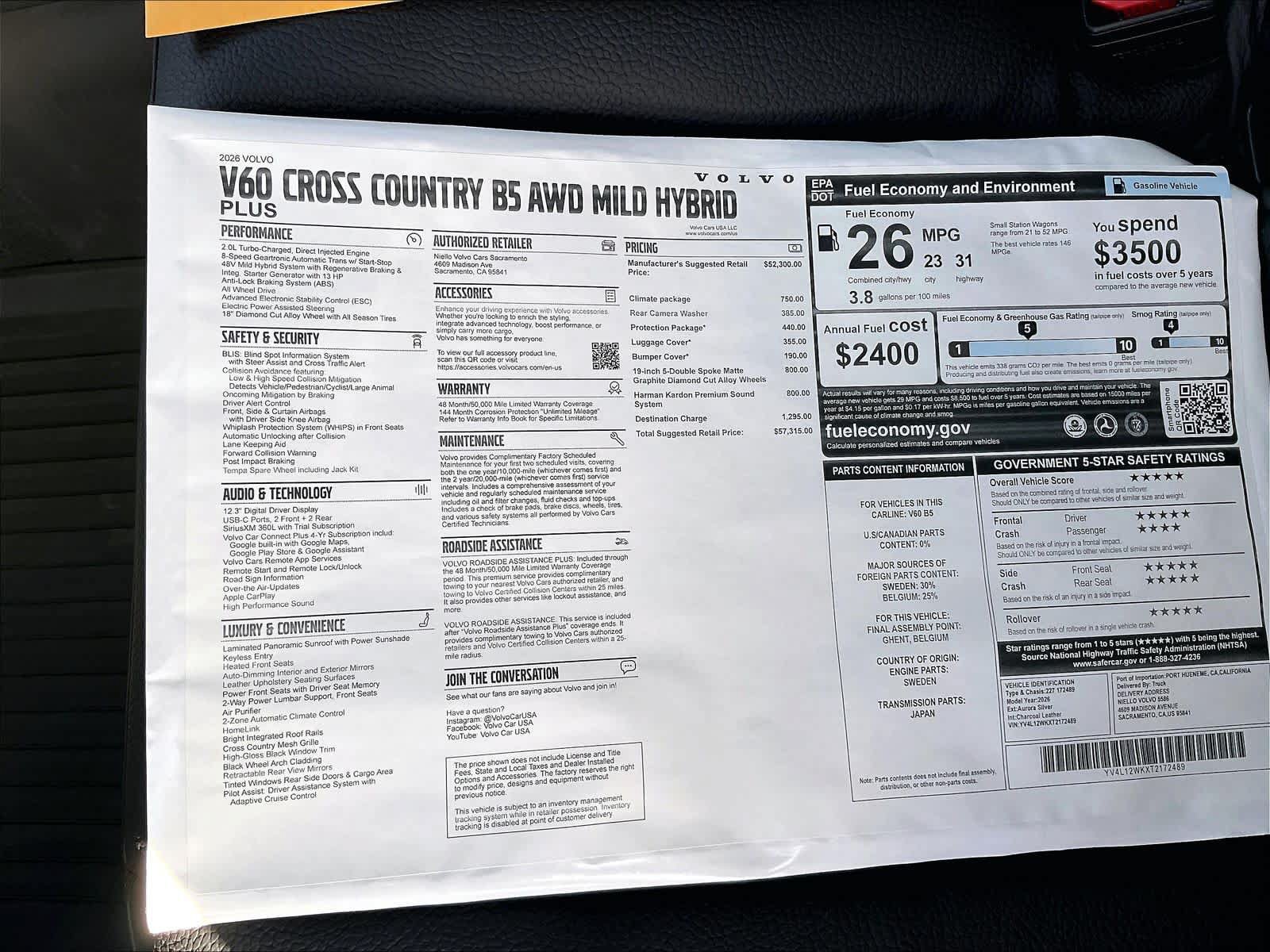 New 2026 Volvo V60 B5 Cross Country Plus w/ Climate Package AWD/4WD image 36