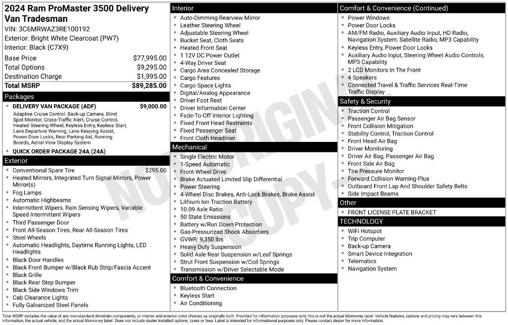 Used 2024 RAM ProMaster 3500 w/ Delivery Van Package FWD image 19