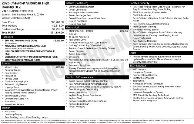 Used 2026 Chevrolet Suburban High Country w/ Sun And Tow Package AWD/4WD image 51