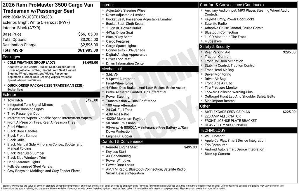 New 2026 RAM ProMaster 3500 w/ Cold Weather Group image 2