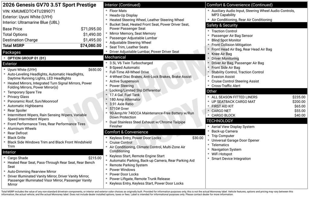 New 2026 Genesis GV70 3.5T Sport Prestige AWD/4WD image 5