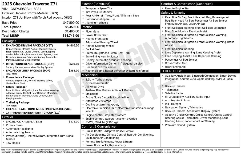 Certified 2025 Chevrolet Traverse Z71 w/ Enhanced Driving Package AWD/4WD image 6