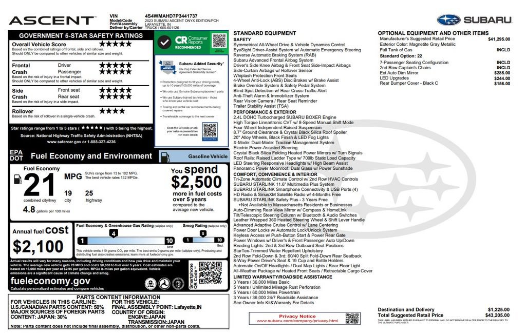 Used 2023 Subaru Ascent Onyx Edition AWD/4WD image 5
