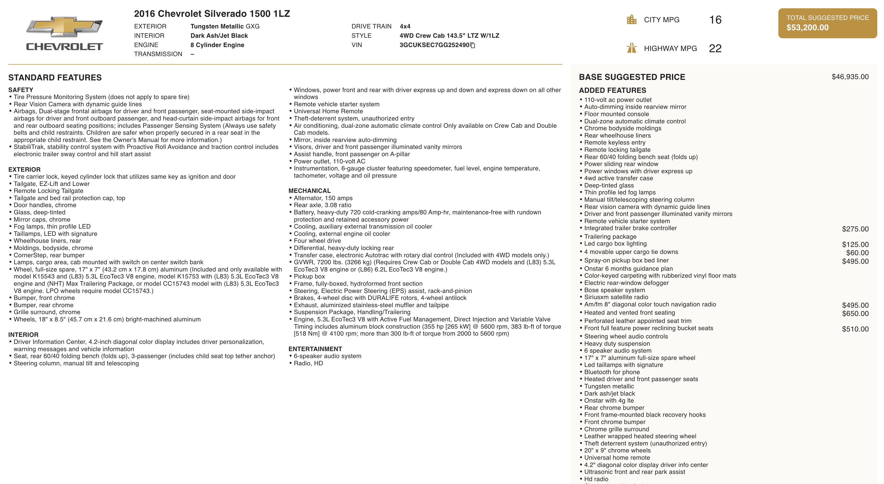 Used 2016 Chevrolet Silverado 1500 LTZ w/ Sport Package image 2