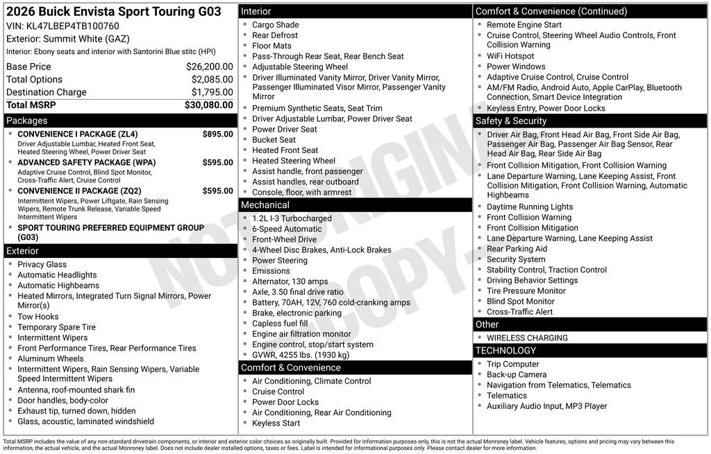 New 2026 Buick Envista Sport Touring w/ Convenience I Package FWD image 2