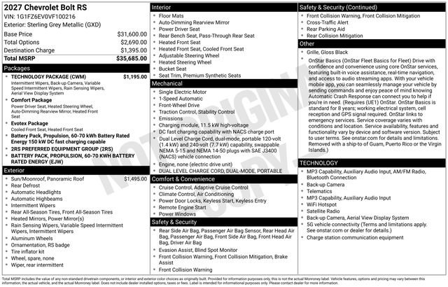 New 2027 Chevrolet Bolt RS w/ Technology Package FWD image 29