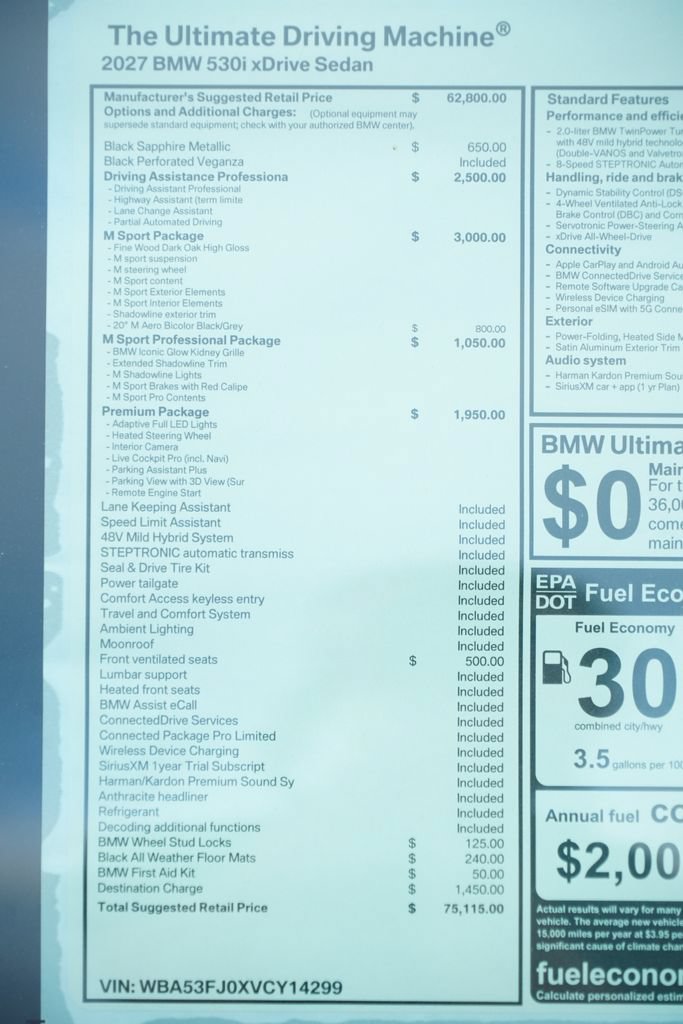 New 2027 BMW 530i xDrive w/ M Sport Package AWD/4WD image 8