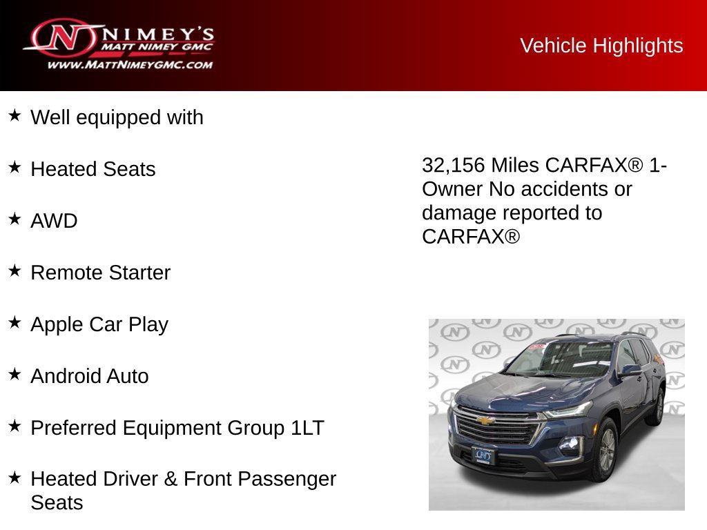 Used 2023 Chevrolet Traverse LT w/ LPO, Floor Liner Package AWD/4WD image 5