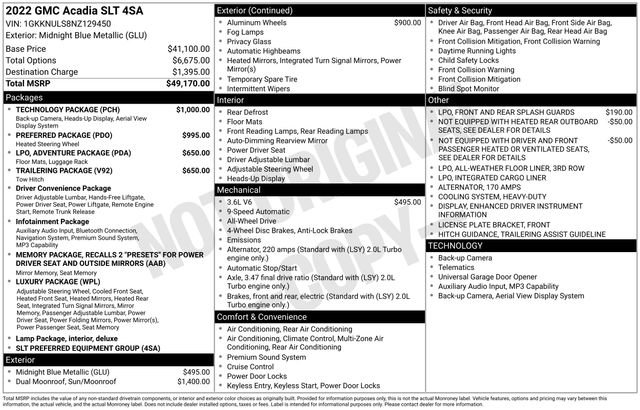 Used 2022 GMC Acadia SLT w/ Technology Package AWD/4WD image 5