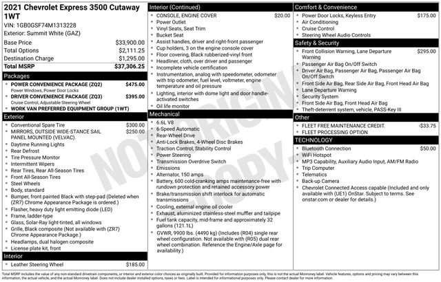Used 2021 Chevrolet Express 3500 w/ Power Convenience Package RWD image 34