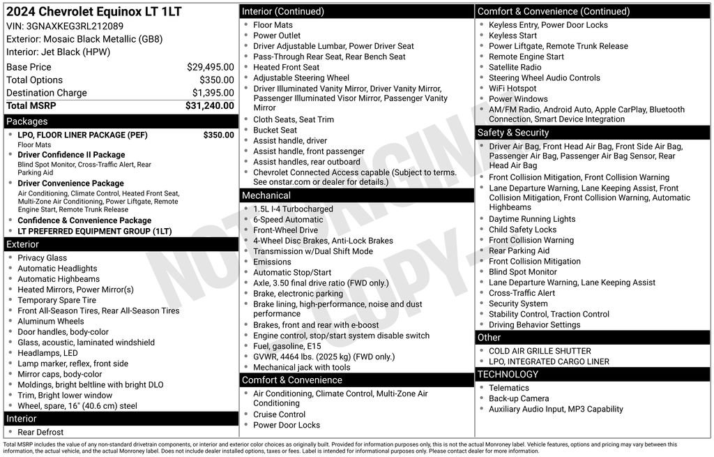 Used 2024 Chevrolet Equinox LT w/ LPO, Floor Liner Package FWD image 50