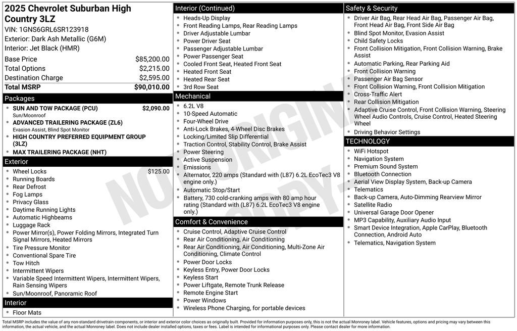 Used 2025 Chevrolet Suburban High Country w/ Sun And Tow Package AWD/4WD image 3