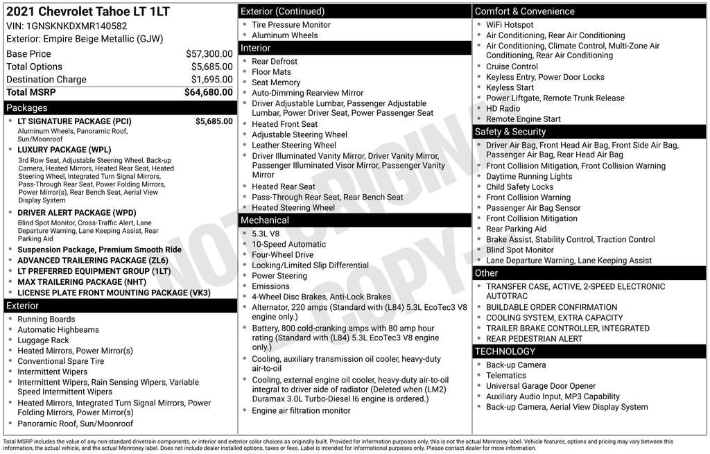Certified 2021 Chevrolet Tahoe LT w/ LT Signature Package AWD/4WD image 6