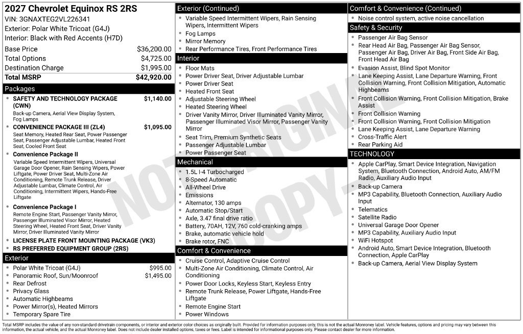 New 2027 Chevrolet Equinox RS w/ Safety and Technology Package AWD/4WD image 6