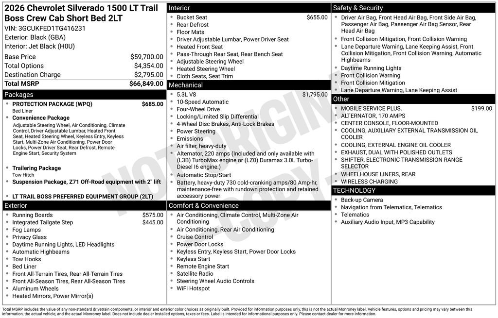New 2026 Chevrolet Silverado 1500 LT Trail Boss w/ Protection Package AWD/4WD image 16