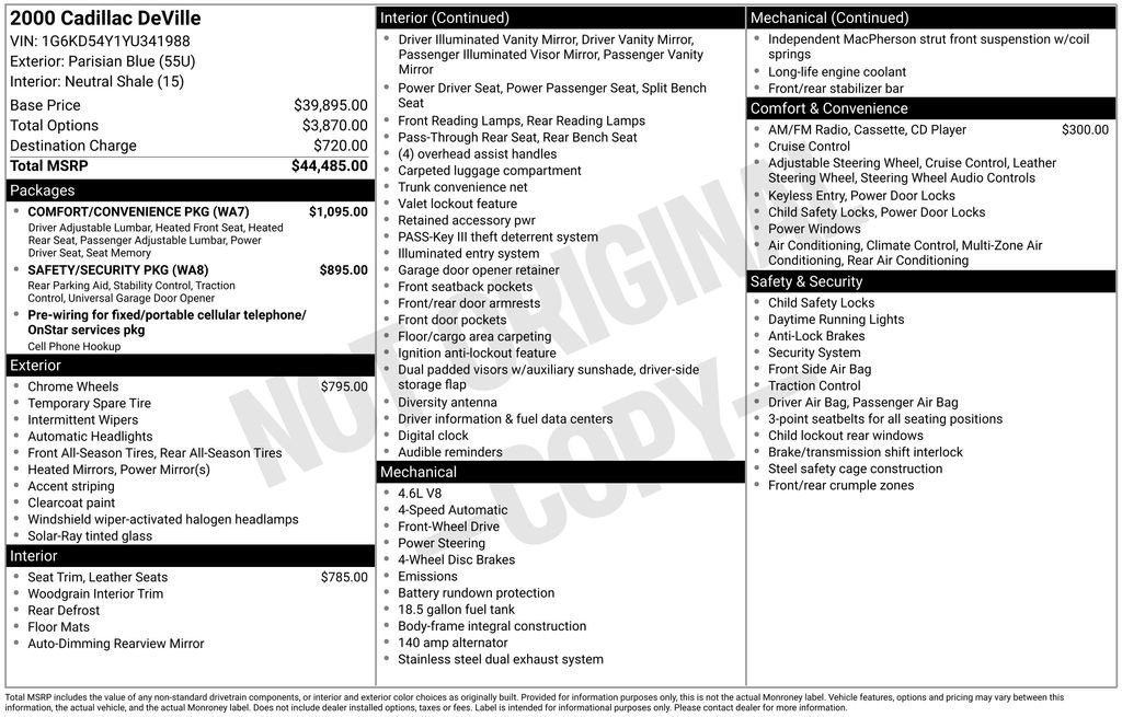 Used 2000 Cadillac De Ville w/ Comfort/Convenience Pkg image 19