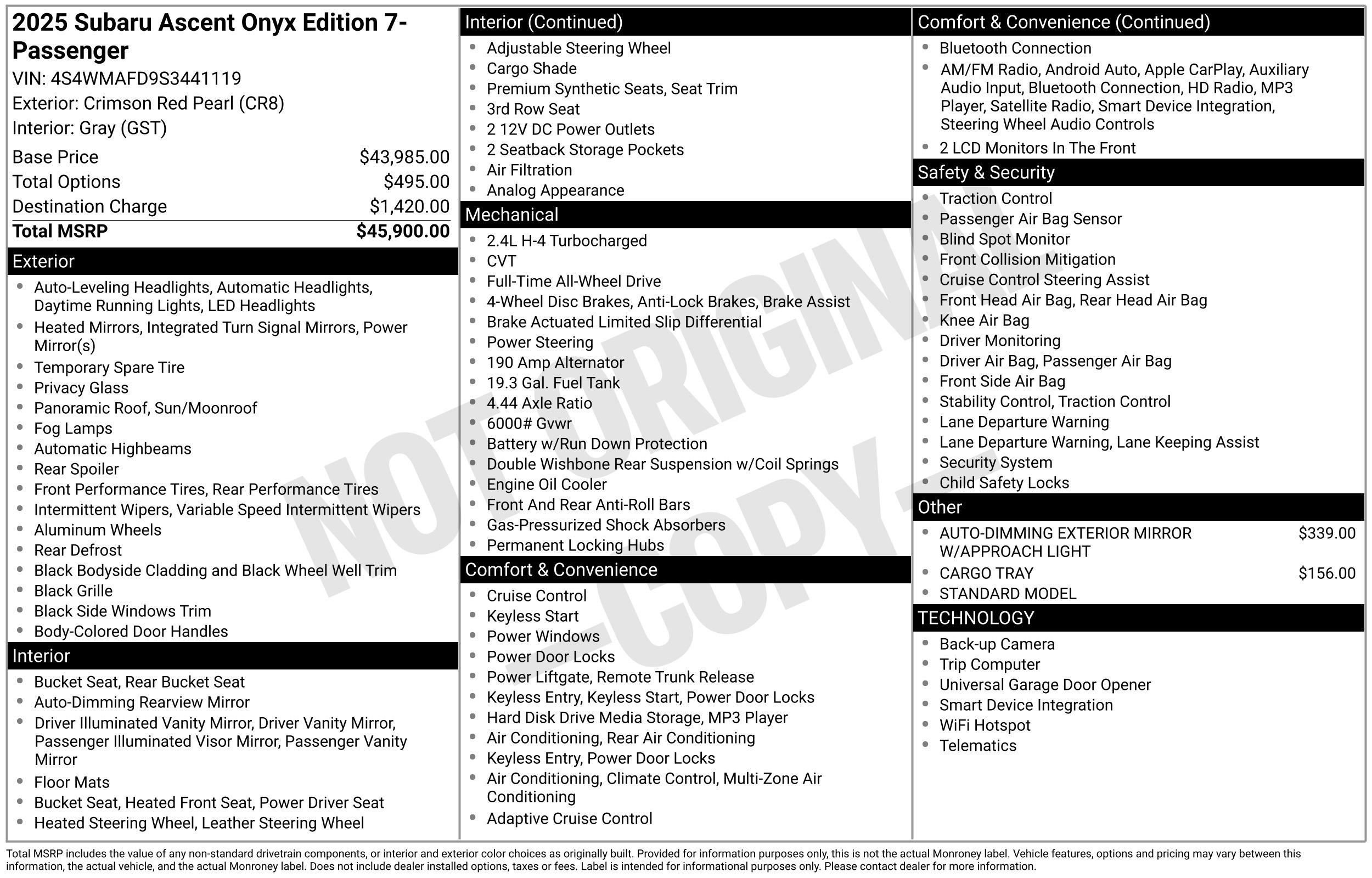 Certified 2025 Subaru Ascent Onyx Edition image 47