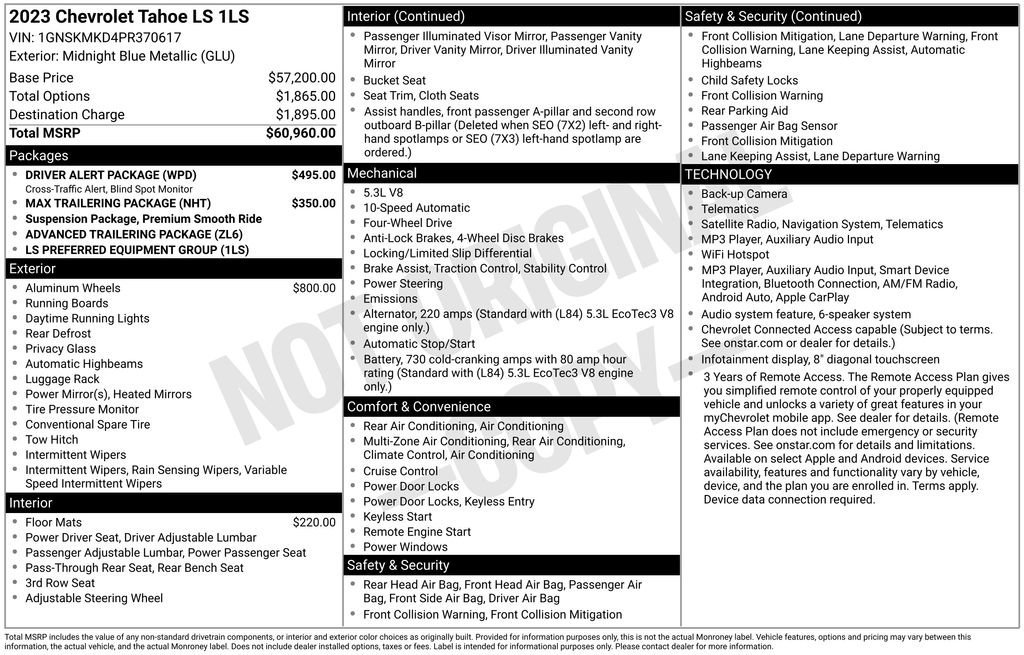 Used 2023 Chevrolet Tahoe LS w/ Driver Alert Package AWD/4WD image 9