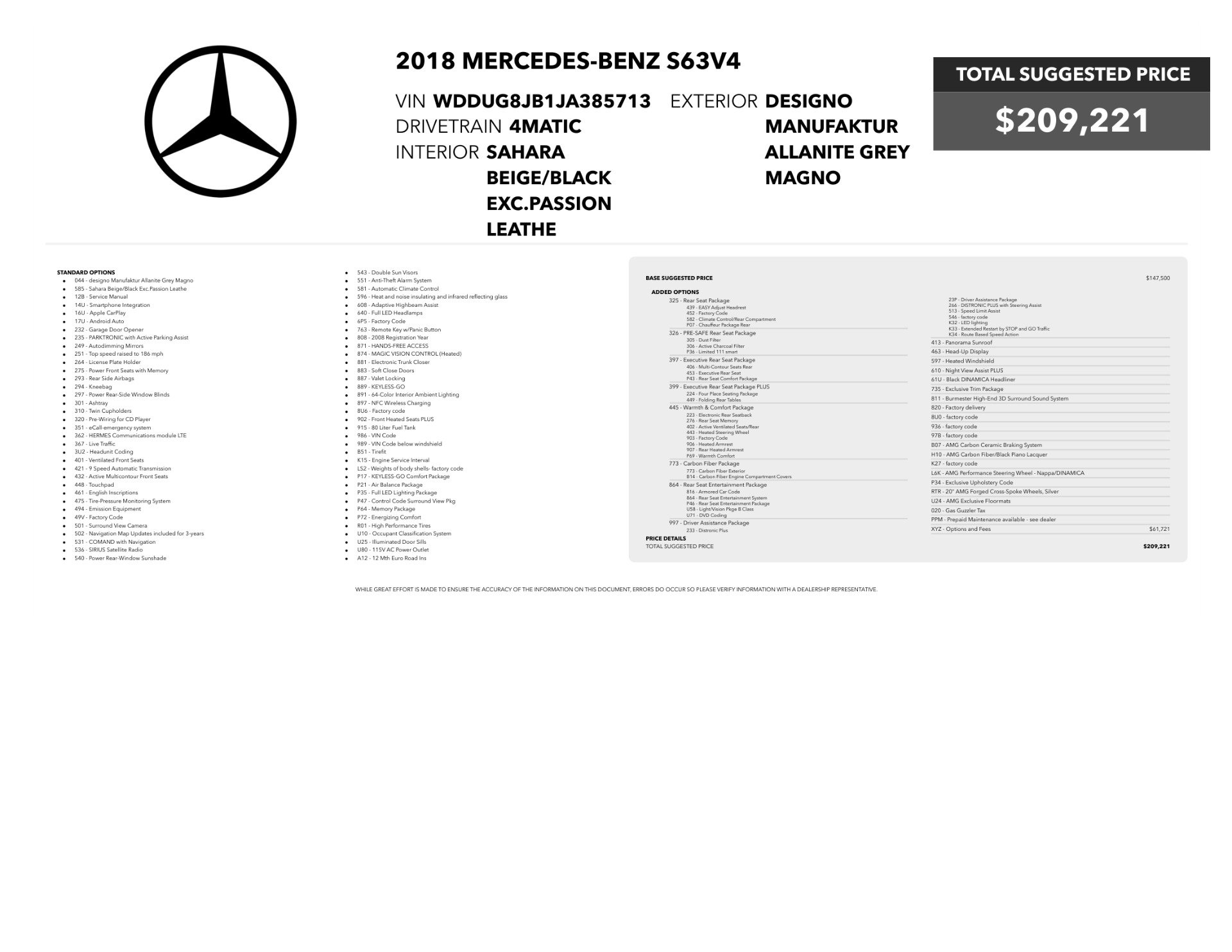Used 2018 Mercedes-Benz S 63 AMG S 4MATIC Sedan image 4