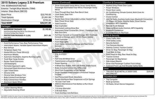 Used 2015 Subaru Legacy 2.5i Premium w/ Moonroof Package image 32